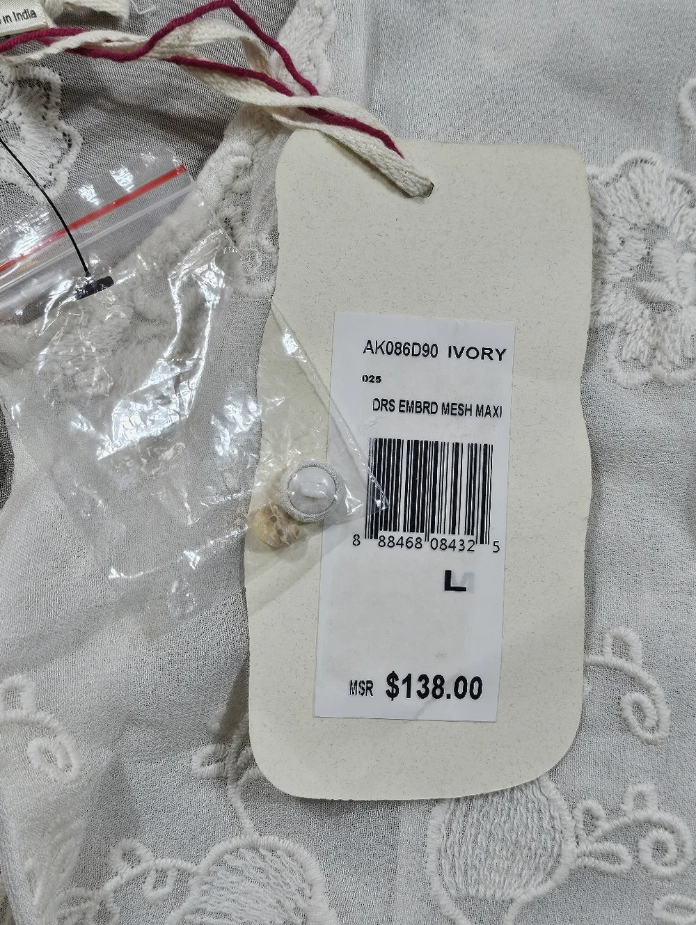 NWT Chelsea & Violet Ivory Embroidered Mesh Semi-Sheer Long Sleeve Maxi Dress - Picture 13 of 16